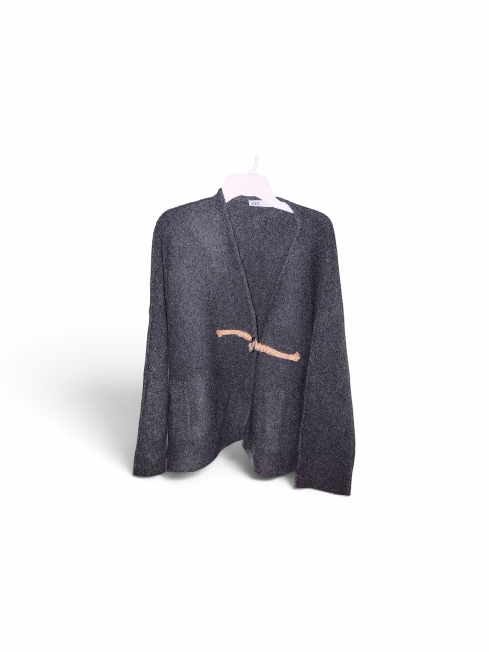 Zara Charcoal Gray Short Kimono Knit Coat Toggle Jacket Size M-L (Oversized)